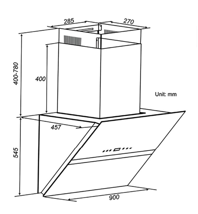 Bản vẽ kỹ thuật Máy hút mùi SPELIER SP 728A 90cm kính vát