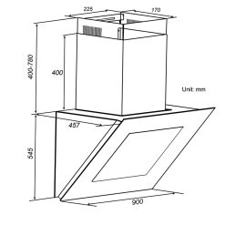 Bản vẽ kỹ thuật Máy hút mùi SPELIER SP 888 90cm kính vát