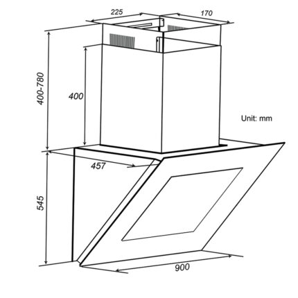 Bản vẽ kỹ thuật Máy hút mùi SPELIER SP 888 90cm kính vát
