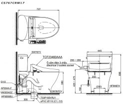 TOTO CS767CRW17 - Bồn cầu thông minh nắp rửa điện tử TCF23460AAA 1 Bản-vẽ-kích-thước-TOTO-CS767CRW17---Bồn-cầu-2-khối-nắp-rửa-điện-tử-TCF23460AAA