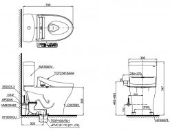 TOTO CS769DRW16 - Bồn cầu thông minh nắp rửa điện tử TCF23410AAA 1 Bản vẽ kích thước TOTO CS769DRW16 - Bồn cầu 2 khối nắp rửa điện tử TCF23410AAA