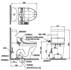 TOTO CS818CDW17 - Bồn cầu thông minh nắp rửa điện tử TCF23460AAA 1 Bản-vẽ-kích-thước-TOTO-CS818CDW17---Bồn-cầu-2-khối-nắp-rửa-điện-tử-TCF23460AAA