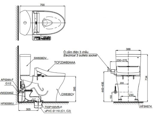 Bản-vẽ-kích-thước-TOTO-CS838CDW17---Bồn-cầu-2-khối-nắp-rửa-điện-tử-TCF23460AAA