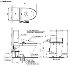 TOTO CS948CDW17 - Bồn cầu thông minh nắp rửa điện tử TCF23460AAA 1 Bản-vẽ-kích-thước-TOTO-CS948CDW17---Bồn-cầu-2-khối-nắp-rửa-điện-tử-TCF23460AAA