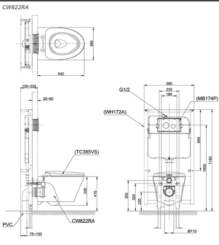 TOTO CW822RA TC600VS - Bồn cầu treo tường nắp êm 1 TOTO CW822RA TC600VS - Bồn cầu treo tường nắp êm