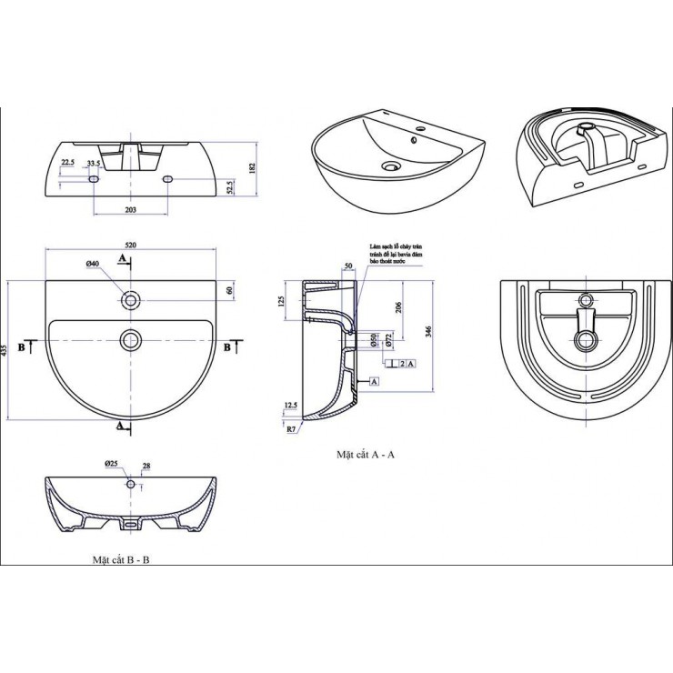 VIGLACERA V37 - Chậu lavabo treo tường 1 VIGLACERA V37 - Chậu lavabo treo tường