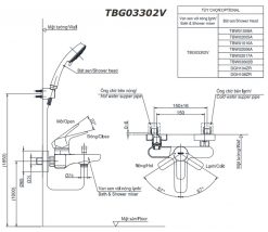 TOTO TBG03302V - Vòi sen tắm 1 Bản-vẽ-kích-thước-TOTO-TBG03302V---Vòi-sen-tắm
