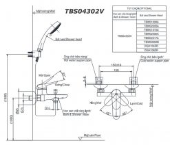 Bản vẽ kích thước TOTO TBS04302V - Vòi sen tắm