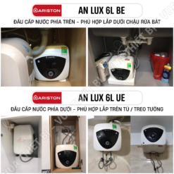 Bình nóng lạnh ARISTON AN LUX 6 BE cấp trên lắp dưới chậu rửa bát, AN LUX 6 UE cấp dưới lắp trên tủ hoặc treo tường