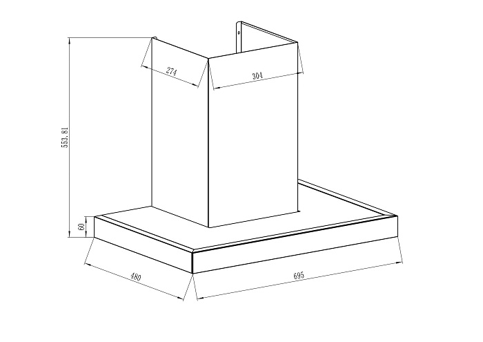 Bản vẽ kích thước Máy hút mùi FANDI FD-QL90 90cm CHỮ T