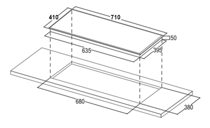 Bản vẽ kích thước Bếp từ đôi BAUER BE 35SS