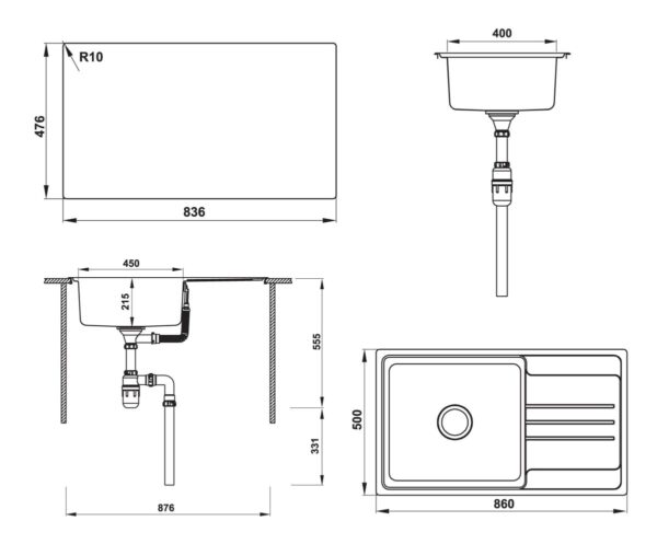 Ban Ve Ky Thuat Chau rua bat Inox Hafele HS20 SSN1S60 567.20.266