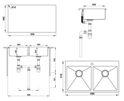 Ban Ve Ky Thuat Chau rua bat Inox Hafele HS20 SSN2S90 567.20.537