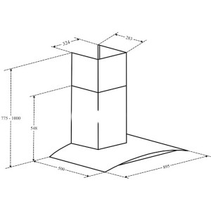 Bản vẽ kích thước Máy hút mùi CANZY CZ 1890 90cm kính cong