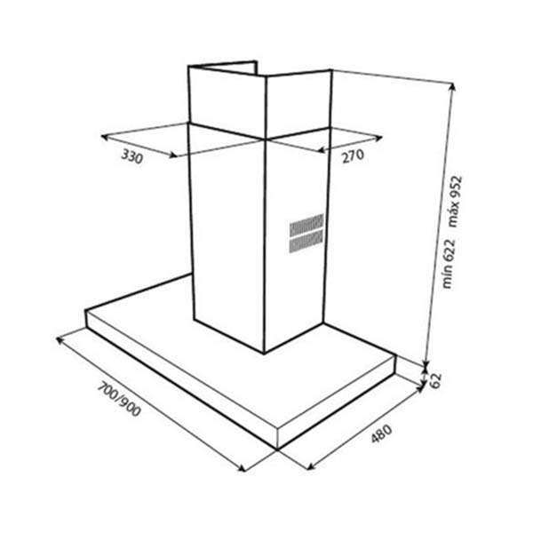 Bản vẽ kích thước Máy hút mùi TEKA DLH 786T 40487181 70cm chữ T
