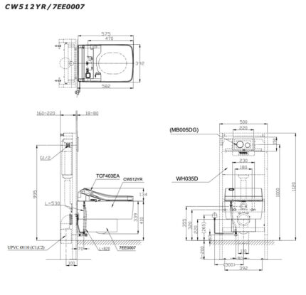 Ban ve ki thuat Bon cau treo tuong TOTO CW512YR 7EE0007 TC501CVK nap em 1