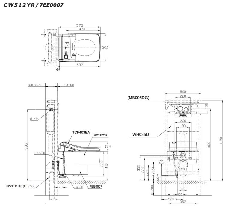 Ban ve ki thuat Bon cau treo tuong TOTO CW512YR 7EE0007 TC501CVK nap em 1
