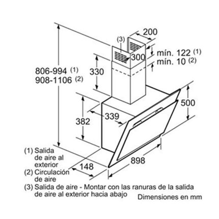 Bản vẽ kích thước Máy hút mùi BOSCH DWK97IM60 90cm serie 8 kính vát