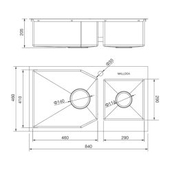 Ban ve kich thuoc chau rua bat Inox MALLOCA MS 610A