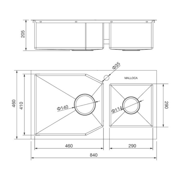 Ban ve kich thuoc chau rua bat Inox MALLOCA MS 610A