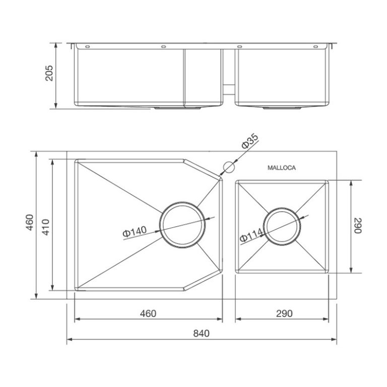 Ban ve kich thuoc chau rua bat Inox MALLOCA MS 610A