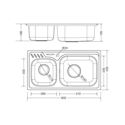 Ban ve kich thuoc chau rua bat Inox Malloca MS 1003 NEW