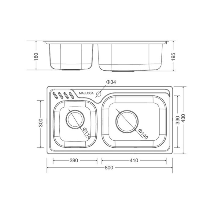 Ban ve kich thuoc chau rua bat Inox Malloca MS 1003 NEW