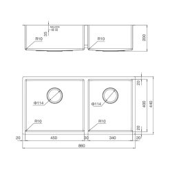 Ban ve kich thuoc chau rua bat Inox Malloca MS 6065 2 ho