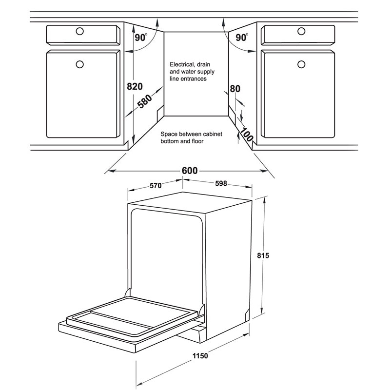Ban ve kich thuoc may rua bat Hafele HDW SI60AB