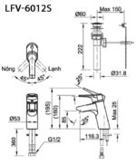 Ban ve ky thuat Voi chau lavabo INAX LFV 6012S nong lanh 1 lo