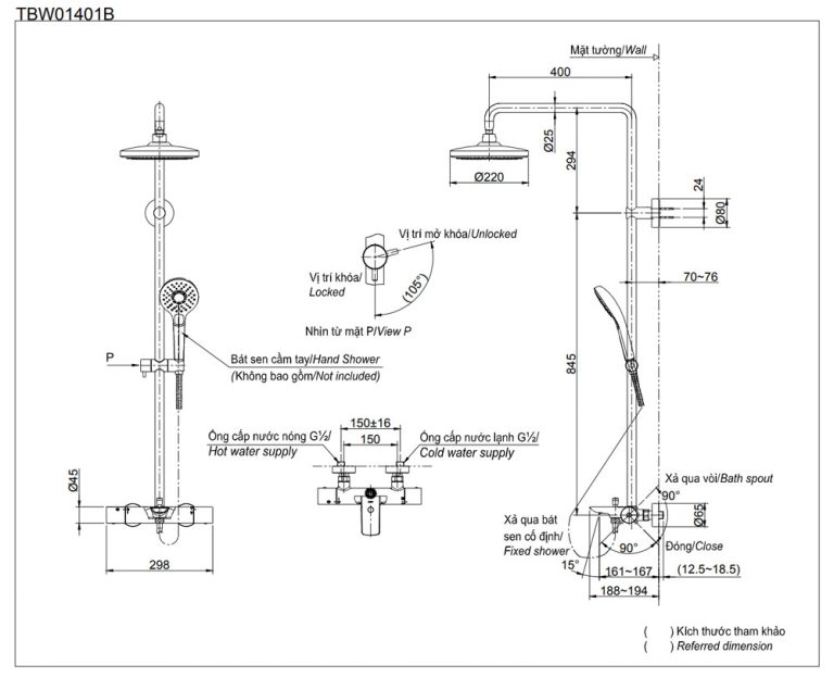 Ban ve ky thuat Voi sen cay TOTO TBW01401B TBW01401BA TBW01401BB nhiet do