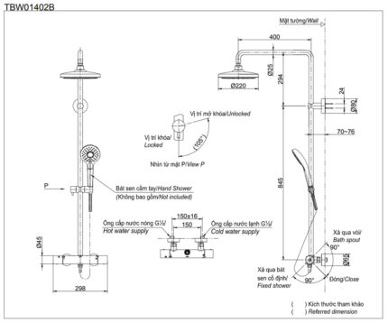 Ban ve ky thuat Voi sen cay TOTO TBW01402B nhiet do