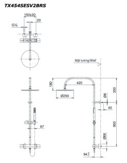 Ban ve ky thuat Voi sen cay TOTO TX454SESV2BRS nhiet do