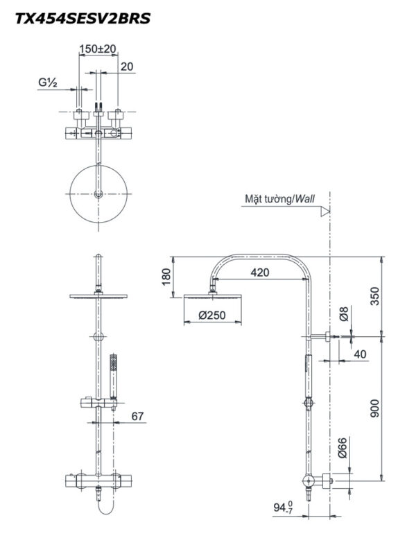 Ban ve ky thuat Voi sen cay TOTO TX454SESV2BRS nhiet do