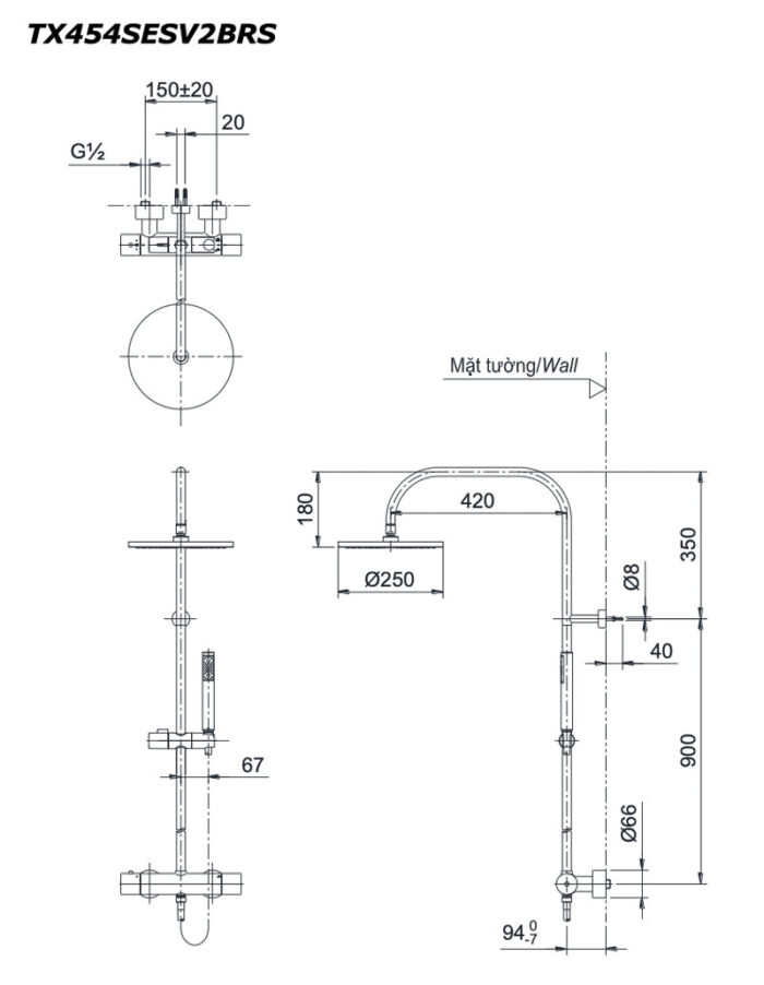 Ban ve ky thuat Voi sen cay TOTO TX454SESV2BRS nhiet do
