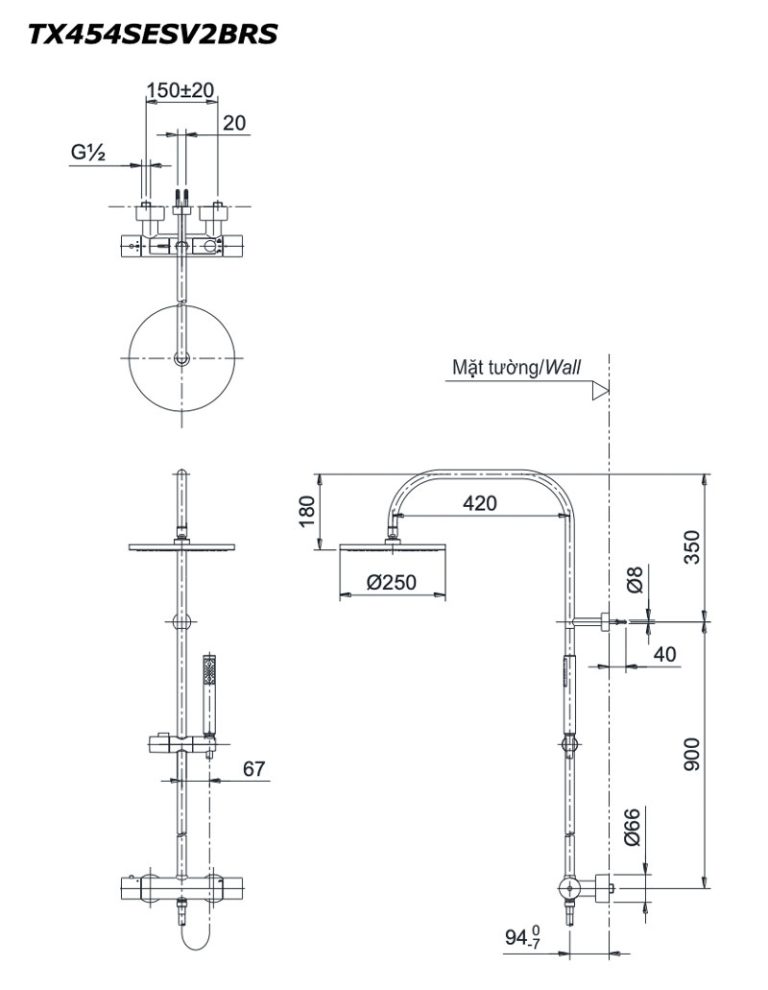 Ban ve ky thuat Voi sen cay TOTO TX454SESV2BRS nhiet do