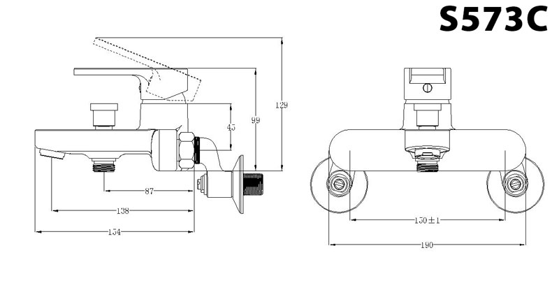 Bản vẽ kỹ thuật Vòi sen tắm CAESAR S573C nóng lạnh tay 3 chế độ