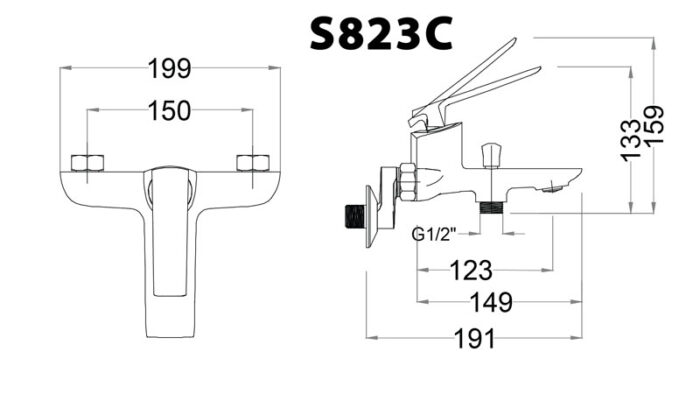 Ban ve ky thuat Voi sen tam CAESAR S823C nong lanh tay 3 che do