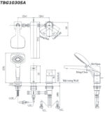 Ban ve ky thuat Voi sen xa bon tam TOTO TBG10305A gan bon 3 lo