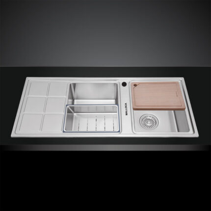 Chau rua bat Inox MALLOCA MS 8815L 2 ho ban trai