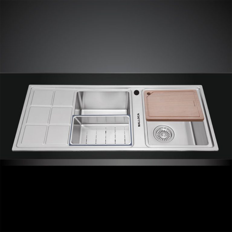 Chau rua bat Inox MALLOCA MS 8815L 2 ho ban trai