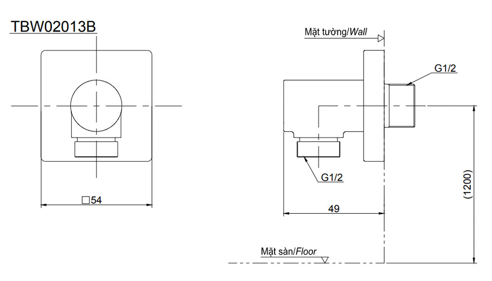 Cút nối TOTO TBW02013B sen âm tường