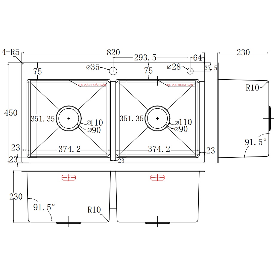 Bản vẽ kỹ thuật Chậu rửa bát inox FASTER FS 8245HA