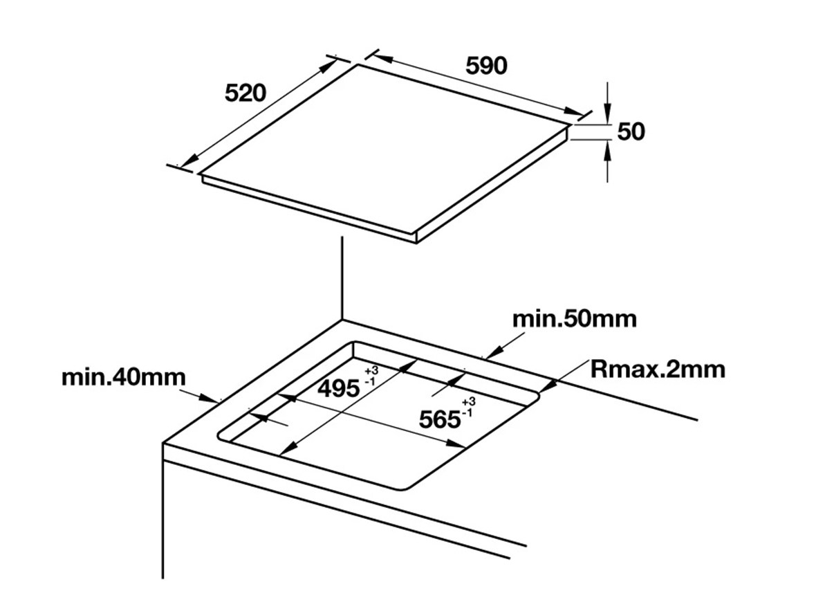 Bản vẽ kích thước Bếp điện ba HAFELE HC-R603D 536.01.901