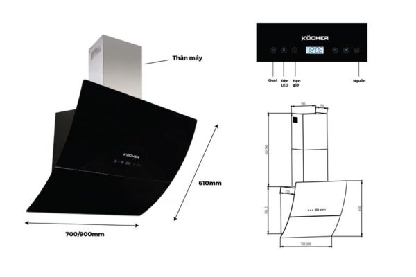 May hut mui KOCHER K 2080E 70cm 90cm kinh vat 1
