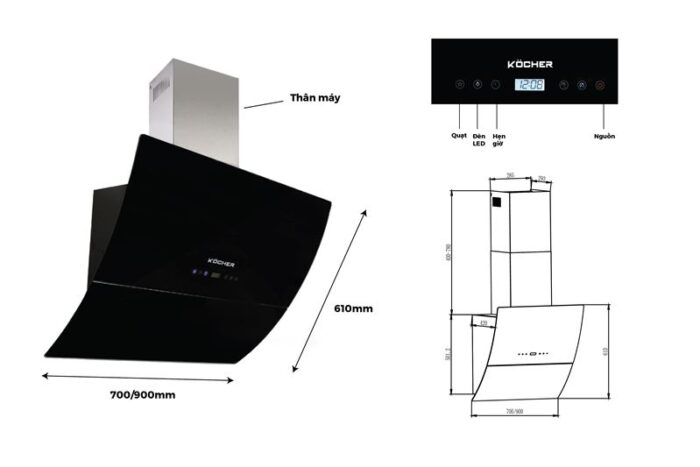 May hut mui KOCHER K 2080E 70cm 90cm kinh vat 1