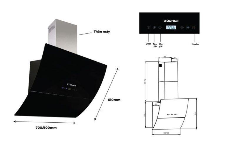 May hut mui KOCHER K 2080E 70cm 90cm kinh vat 1