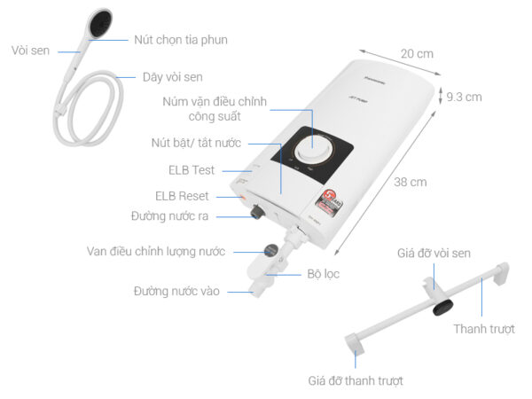 Máy nước nóng trực tiếp PANASONIC DH 4NP1VW có bơm 4500W (1)