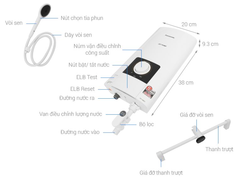 Máy nước nóng trực tiếp PANASONIC DH 4NP1VW có bơm 4500W (1)