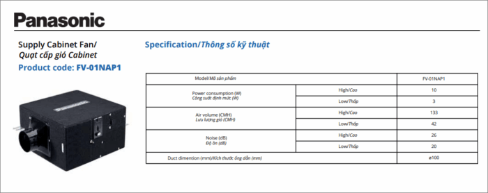 Quạt cấp gió PANASONIC FV 01NAP1 Cabinet động cơ DC (2)